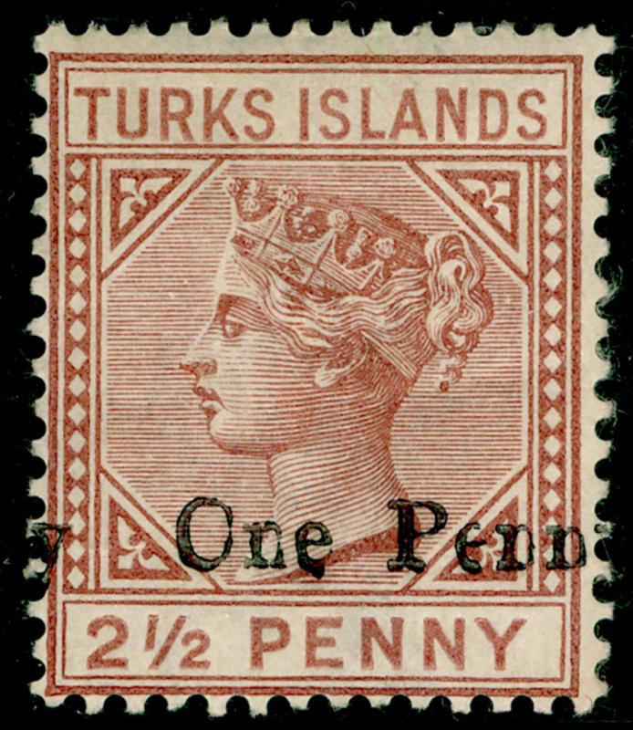 TURKS AND CAICOS ISLANDS SG61, 1d on 2½d red-brown, M MINT. Cat £23.