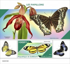 DJIBUTI - 2022 - Butterflies - Perf Souv Sheet #1 - Mint Never Hinged