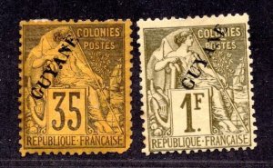 FRANCE GUIANA 1892 35C & 1 FRANC SC. 27, 30 KEY ITEMS OF SET C.V. $475