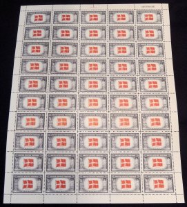 US #920 Denmark, Sheet of 50, F/VF to XF mint never hinged, Overrun County, v...