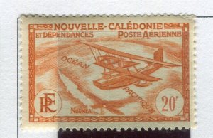 NEW CALEDONIA; 1938 early Airmail Flying Boat issue Mint hinged 20Fr. value