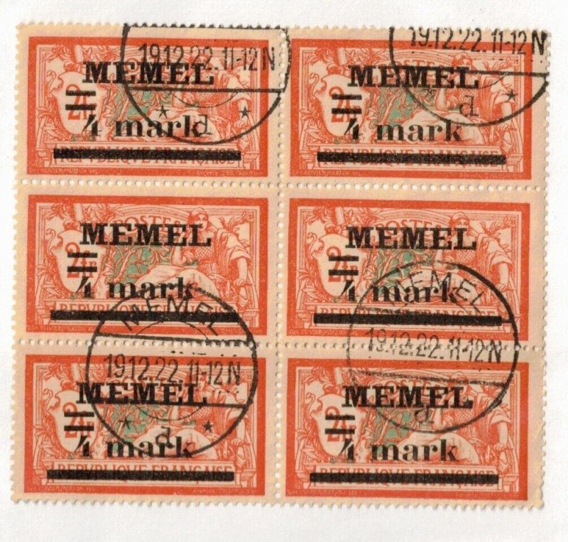 German Area - Memel Sc 31 Used block of 6 issue of 1921 - Lot A