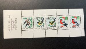 Finland MNH #856a  1990  Booklet pane of 5 SCV $7.50 Birds 