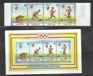 NEVIS - 1988 - Olympics, Seoul - Perf 4v Strip & 4v Souv Sheet-Mint Never Hinged