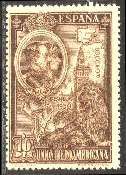 SPAIN #448 Mint NH - 1930 10p Dk Red Brown