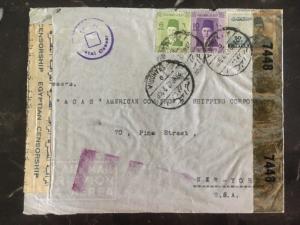 1942 Alexandria Egypt Dual Censored Cover To New York Usa British War Fund Seal