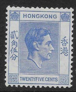 HONG KONG SG149 1938 25c BRIGHT BLUE MTD MINT