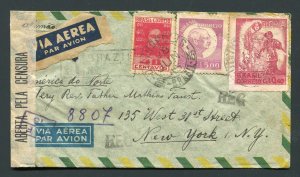 1945 WWII Censored & Registered - Brazil to New York, NY USA