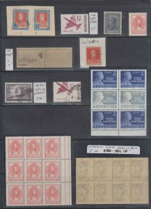 ARGENTINA 1920-60 SPECIALIZED COLLECTION OF ERRORS AND VARIETIES 58 STAMPS+ 