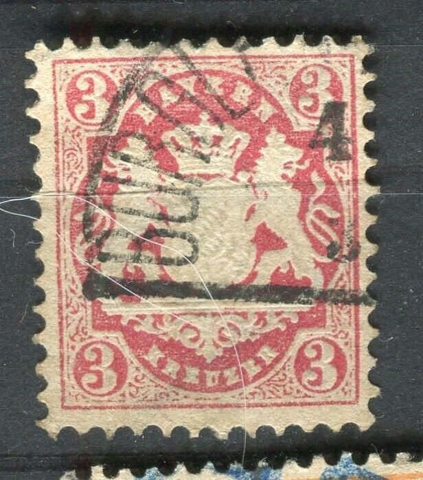 GERMANY BAVARIA; 1870 early classic Wide Mesh Wmk. used 3k. fair Postmark