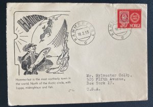 1955 Norway First Day Cover FDC To New York Usa Hammerfest North Of The Artic