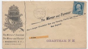 1896 Newspaper Advertising Cover Manchester to Grantham, NH (56581)