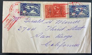 1928 Panama Lindbergh Arrival Cancel Cover To San Diego CA USA