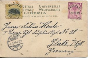 1899 HARPER LIBERIA cds on postcard to Germany  with 3c franking.