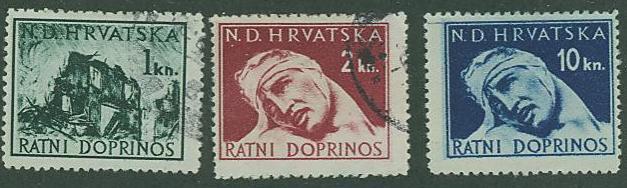 Croatia SC# RA3,4,6  Postal Tax, Ruins, Wounded Soldier used