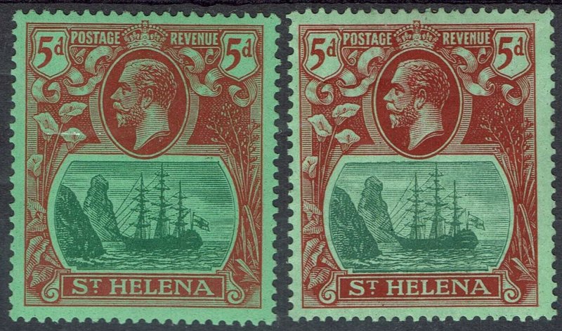 ST HELENA 1922 KGV SHIP 5D BOTH SHADES 