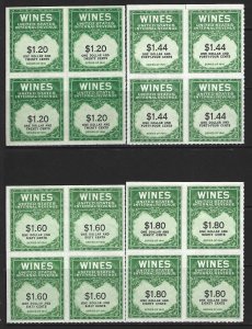 UNITED STATES REVENUE - WINE TAX BLOCKS OF 4 LOT #1 MNG MNH BACK OF BOOK BOB