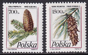 Poland 1991 Sc 3013-4 Pinecones Stamp MNH