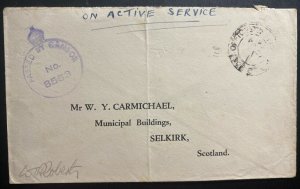 1944 British Field Post Office 118 OAS Censored  Cover To Selkirk Scotland