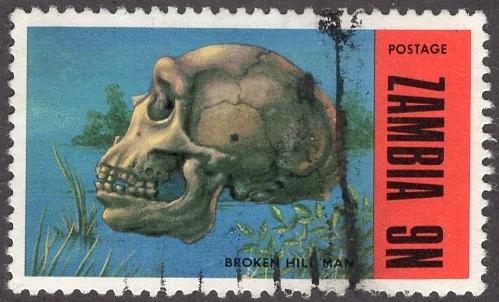 Zambia 95 - Used - 9n Skull / Broken Hill Man (1973) (cv $1.75)