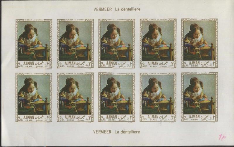 Lot of 2 Ajman UAE Souvenir Air Mail Stamp Sheets with Control # Durer & Vermeer