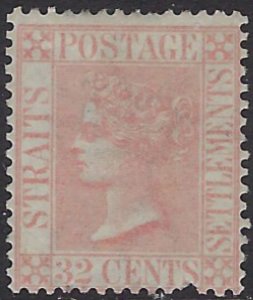 Straits Settlements 17 MH 1867 issue, faded and pulled perf, wmk 1 (SSB)(ad4431)