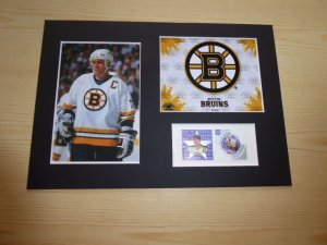 Ray Bourque NHL Canada stamp and mounted photographs mount size A4