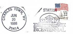 US SPECIAL POSTMARK EVENT COVER CHELSEA TOWN BICENTENNIAL CHARLES TOWN W.V. 1986