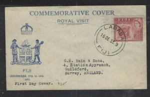 FIJI ISLANDS  COVER  (P1803B) 1953 QEII ROYAL VISIT COMMEM COVER TO ENGLAND 