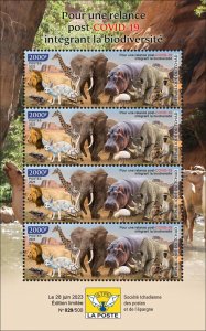 CHAD 2023 SHEET - MONKEYS LION ELEPHANT FROGS HIPPOPOTAMUS MUSHROOMS TURTLES MNH-