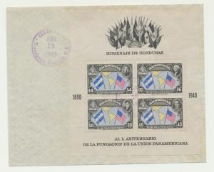 HONDURAS 1940 UPU (PAN AMERICAN UNION) SHEET ON FIRST DAY COVER (SEE BELOW)