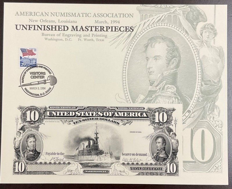 BEP B182  Proposed Face $10 Silver Certificate - Canceled & Uncanceled