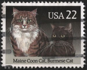 SC#2374 22¢ Cats: Maine Coon Cat, Burmese Cat Single (1988) Used