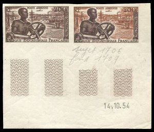 French Colonies, French Equatorial Africa #C41, 1955 200fr Airpost, imperf. s...