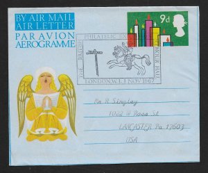 GREAT BRITAIN Aerogramme 9d Christmas Candles 1967 London FDC cancel!