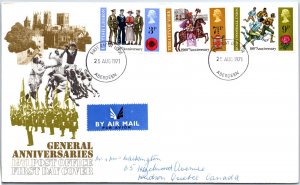 GREAT BRITAIN FIRST DAY COVER GENERAL ANNIVERSARIES CANCELLED AT ABERDEEN 1971