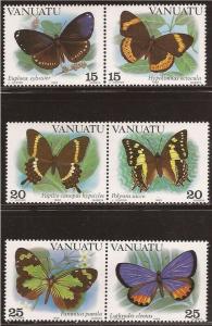 Vanuatu - 1983 Butterflies - 3 Pairs of Stamps - 22B-004