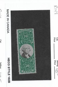 70c 3rd Issue Revenue Tax Stamp, Sc # R143, used. Nice Canx (55931)