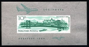 Hungary #C250 Cat$100, 1964 Elizabeth Bridge, imperf. souvenir sheet, never h...