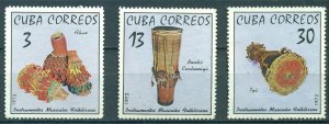 CUBA Sc# 1741-1743  MUSICAL INSTRUMENTS Antique  CPL SET of 3  1972  MNH mint