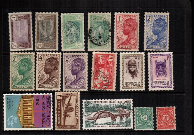 Ivory Coast   17 different  used and mint hinged