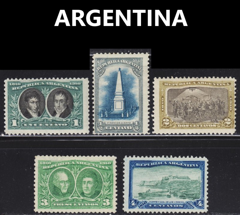 Argentina Scott 160-64 F to VF mint & unused no gum.