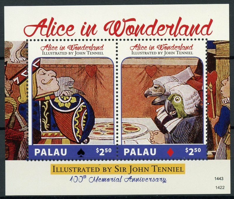 Palau Stamps 2014 MNH Alice in Wonderland Sir John Tenniel 100th Mem 2v S/S II