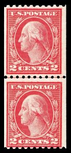 Scott 488 1916 2¢ Washington Coil Type III Mint Joint Line Pair Fine NH Cat $90