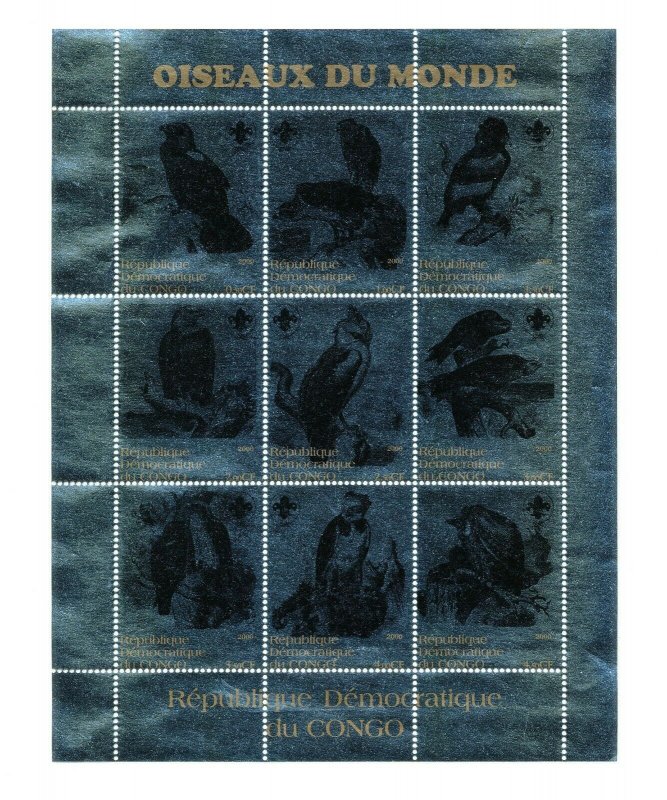 CONGO Democratic Republic - VFMNH silver S/S of 9 - Birds, Boy Scouts - 2000