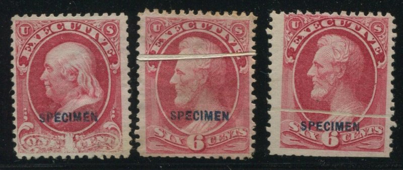 O10S & O13S Executive Dept Type D Specimen EFO Lot of 3 Stamps  BX4993