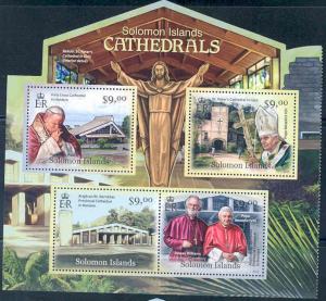 SOLOMON ISLANDS 2012 CATHEDRALS POPE JOHN PAUL II  POPE BENEDICT XVI  SHEET