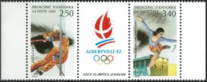 Andorra French #411-412 Pair with Label MNH - Winter Olympics (1992)