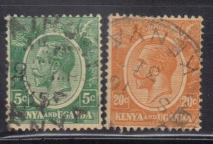 KENYA & UGANDA  SC# 20+25 **USED**  5c+20c 1922-27    SEE SCAN