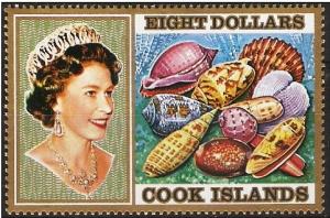 Cook Islands - 1975 QEII & seashells $8 MLH  #401